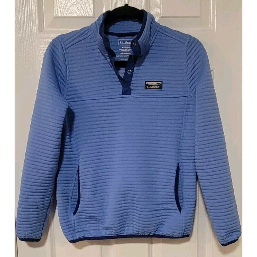 L.L Bean Airlight Knit Pullover Sweatshirt Womens XS Blue Snap T Outdoors